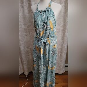 Ina Leaf Print Jumpsuit in Blue and Yellow
